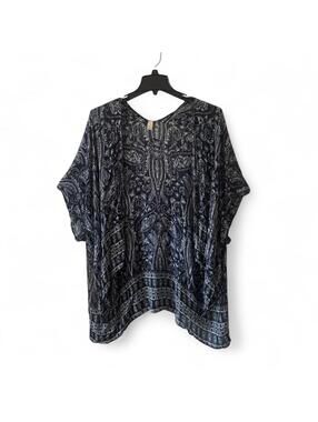 Cato Paisley Duster Kimono OS Blue White Tapestry Flowy Sequin Boho Festival